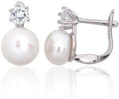 Diamond Sky Jewelry Sidabriniai auskarai su cirkoniais ir perlais „Moonlit Dew“