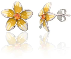 Diamond Sky Jewelry Sidabriniai auskarai-vinukai su cirkoniais ir emaliu „Scarlet Flower III“