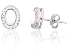 Diamond Sky Jewelry Sidabriniai auskarai su cirkoniais ir opalitu „Mėnulio Žavesys III“