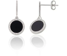 Diamond Sky Jewelry Sidabriniai auskarai su cirkoniais ir oniksu „Midnight Medallion II“