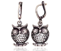 Diamond Sky Jewelry Sidabriniai auskarai su cirkoniais „Athena's Owl“