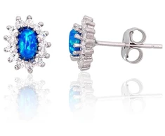 Diamond Sky Jewelry Sidabriniai auskarai su cirkoniais ir opalitu „Mėnulio Žavesys VII“