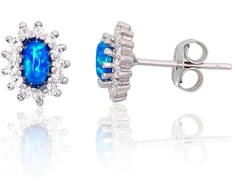 Diamond Sky Jewelry Sidabriniai auskarai su cirkoniais ir opalitu „Mėnulio Žavesys VII“