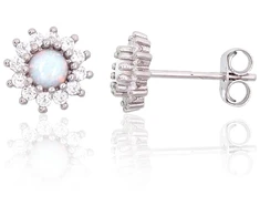Diamond Sky Jewelry Sidabriniai auskarai su cirkoniais ir opalitu „Mėnulio Žavesys XIII“