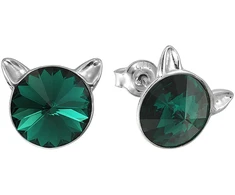 Diamond Sky Jewelry Sidabriniai auskarai „Cat (Emerald)“ su Swarovski® kristalais