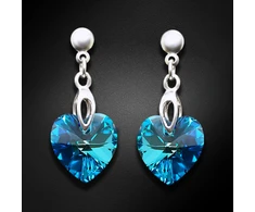 Diamond Sky Jewelry Sidabriniai auskarai „Romantic Heart II (Bermuda Mėlyna)“ su Swarovski® kristalais