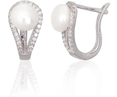 Diamond Sky Jewelry Sidabriniai auskarai su cirkoniais ir perlais „Pearl Muse IV“