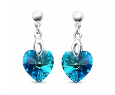 Diamond Sky Jewelry Sidabriniai auskarai „Romantic Heart II (Bermuda Mėlyna)“ su Swarovski® kristalais