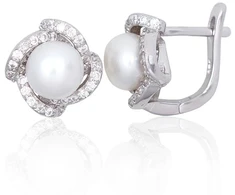 Diamond Sky Jewelry Sidabriniai auskarai su cirkoniais ir perlais „Sidabrinis Bloom“