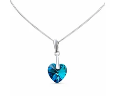 Diamond Sky Jewelry Sidabrinis kaklo papuošalas moterims DiamondSky „Romantic Heart II (Bermuda Mėlyna)“ su Swarovski kristalais