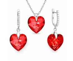 Diamond Sky Jewelry Sidabrinis papuošalų rinkinys moterims DiamondSky „Romantic Heart III R (Light Siam)“ su Swarovski kristalais