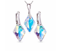 Diamond Sky Jewelry Sidabrinis papuošalų rinkinys moterims DiamondSky „Rhombus (Aurora Borealis)“ su Swarovski kristalais