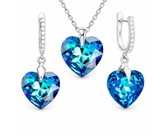 Diamond Sky Jewelry Sidabrinis papuošalų rinkinys moterims „Romantic Heart III R (Bermuda Mėlyna)“ su Swarovski® kristalais
