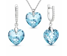 Diamond Sky Jewelry Sidabrinis papuošalų rinkinys moterims „Romantic Heart III R (Aquamarine)“ su Swarovski® kristalais
