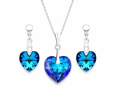 Diamond Sky Jewelry Sidabrinis papuošalų rinkinys „Romantic Heart II“ (Bermuda Mėlyna) iš 925 prabos sidabro su Swarovski kristalais
