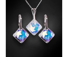 Diamond Sky Jewelry Sidabrinis papuošalų rinkinys moterims „Shimmer (Mėlyna Aurora Borealis)“ su Swarovski® kristalais