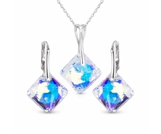 Diamond Sky Jewelry Sidabrinis papuošalų rinkinys moterims „Shimmer (Mėlyna Aurora Borealis)“ su Swarovski® kristalais