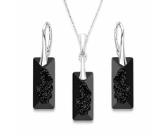 Diamond Sky Jewelry Sidabrinis papuošalų rinkinys moterims DiamondSky „Growing Crystal II (Jet)“ su Swarovski kristalais