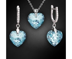 Diamond Sky Jewelry Sidabrinis papuošalų rinkinys moterims „Romantic Heart III R (Aquamarine)“ su Swarovski® kristalais