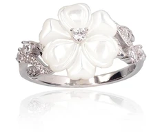Diamond Sky Jewelry Sidabrinis žiedas su cirkoniais ir perlamutru „Moonlit Petal“