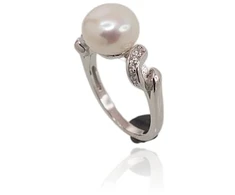 Diamond Sky Jewelry Sidabrinis žiedas su cirkoniais ir perlais „Dawn Pearl II“