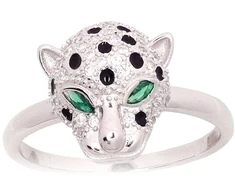 Diamond Sky Jewelry Sidabrinis žiedas su cirkoniais ir emaliu „Leopard“