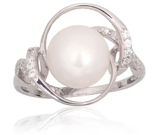 Diamond Sky Jewelry Sidabrinis žiedas su cirkoniais ir perlais „Lunar Orbit“