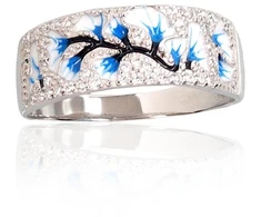 Diamond Sky Jewelry Sidabrinis žiedas su cirkoniais ir emaliu „Sakura Frost“