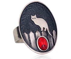 Diamond Sky Jewelry Sidabrinis žiedas su koralais „Midnight Cat“