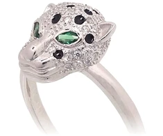 Diamond Sky Jewelry Sidabrinis žiedas su cirkoniais ir emaliu „Leopard“
