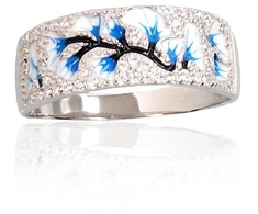 Diamond Sky Jewelry Sidabrinis žiedas su cirkoniais ir emaliu „Sakura Frost“