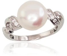 Diamond Sky Jewelry Sidabrinis žiedas su cirkoniais ir perlais „Dawn Pearl II“
