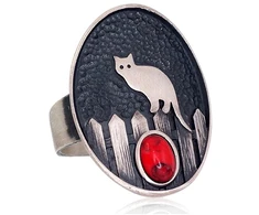 Diamond Sky Jewelry Sidabrinis žiedas su koralais „Midnight Cat“