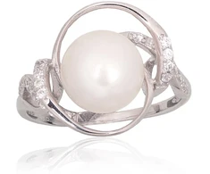 Diamond Sky Jewelry Sidabrinis žiedas su cirkoniais ir perlais „Lunar Orbit“