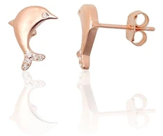 Diamond Sky Jewelry Vaikiški sidabriniai auskarai su cirkoniais „Dolphins“