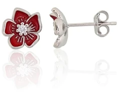Diamond Sky Jewelry Vaikiški sidabriniai auskarai su cirkoniais ir emaliu „Scarlet Flower II“