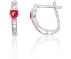 Diamond Sky Jewelry Vaikiški sidabriniai auskarai su cirkoniais ir emaliu „Scarlet Heart“