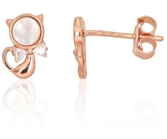 Diamond Sky Jewelry Vaikiški sidabriniai auskarai su cirkoniais ir perlamutru „Moon Kitten“