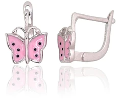 Diamond Sky Jewelry Vaikiški sidabriniai auskarai su emaliu „Butterfly Flight“