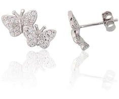 Diamond Sky Jewelry Vaikiški sidabriniai auskarai-vinukai su cirkoniais „Butterfly Waltz II“