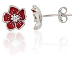 Diamond Sky Jewelry Vaikiški sidabriniai auskarai su cirkoniais ir emaliu „Scarlet Flower II“