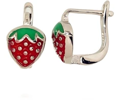 Diamond Sky Jewelry Vaikiški sidabriniai auskarai su emaliu „Strawberry“
