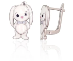 Diamond Sky Jewelry Vaikiški sidabriniai auskarai su emaliu „Snow Hare“