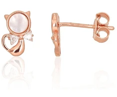 Diamond Sky Jewelry Vaikiški sidabriniai auskarai su cirkoniais ir perlamutru „Moon Kitten“