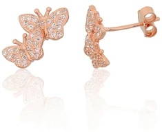 Diamond Sky Jewelry Vaikiški sidabriniai auskarai-vinukai su cirkoniais „Butterfly Waltz“