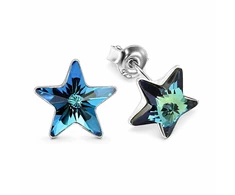 Diamond Sky Jewelry Vaikiški sidabriniai auskarai moterims DiamondSky „Žvaigždutė (Bermuda Mėlyna)„ su Swarovski kristalais