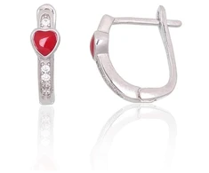 Diamond Sky Jewelry Vaikiški sidabriniai auskarai su cirkoniais ir emaliu „Scarlet Heart“
