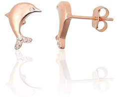 Diamond Sky Jewelry Vaikiški sidabriniai auskarai su cirkoniais „Dolphins“