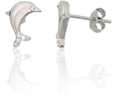 Diamond Sky Jewelry Vaikiški sidabriniai auskarai-vinukai su cirkoniais „Dolphins IV“