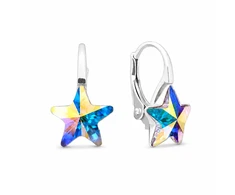 Spark Sidabriniai auskarai moterims DiamondSky „Starfall (Aurora Borealis)“ su Swarovski kristalais